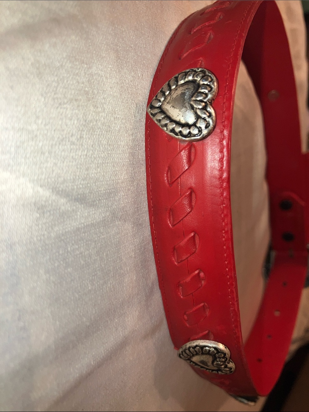 Coach Red Leather Belt with Silver Heart Studs